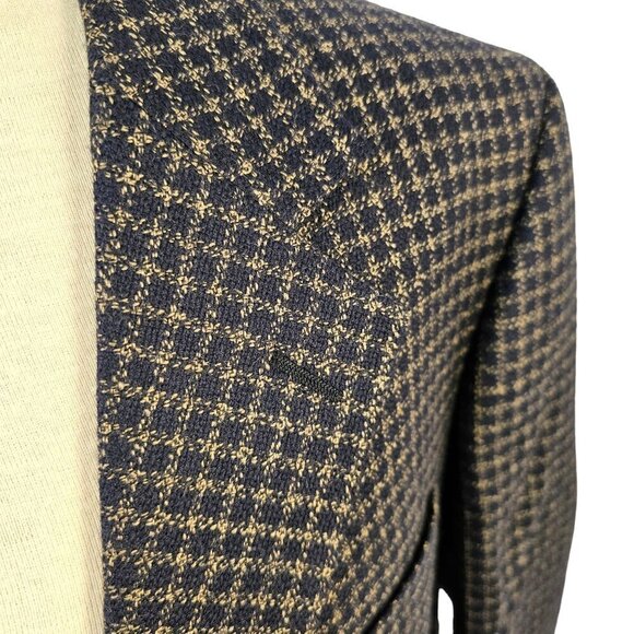 80s Jean Baptiste Caumont 3 Button Sport Coat Navy Taupe Wool Ventless Mens 42R - Picture 3 of 12